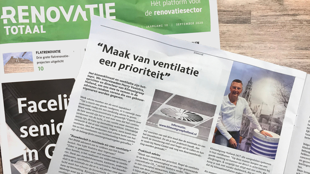 “Maak van ventilatie een prioriteit” - artikel in RenovatieTotaal